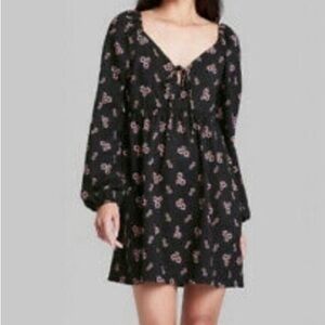 wild fable Black Mini Dress with Pink Floral Print
